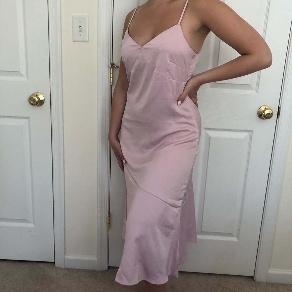 NWT Pink Satin Midi Dress